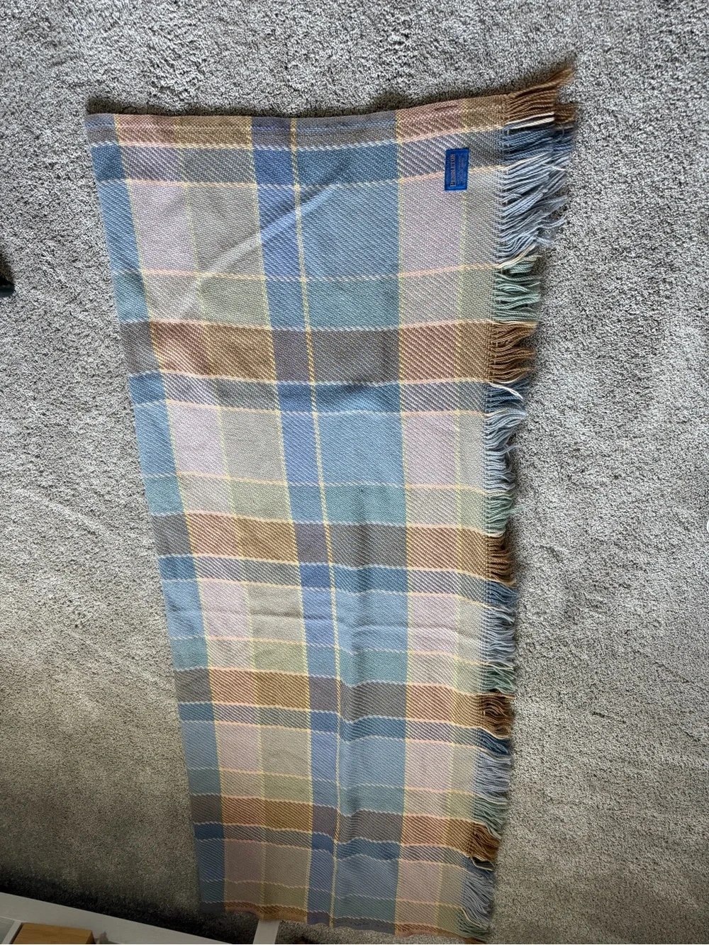 Vintage Pendleton pastel plaid throw blanket Wool